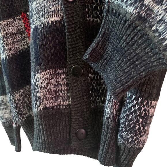 Vintage Plaid Cardigan Large Jacquard Knit VNeck 80s Sasson - Picture 9 of 15